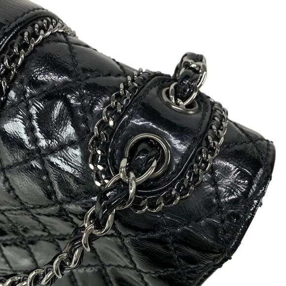 Auth CHANEL Luxury Line Black Patent Leather Handbag - Picture 7 of 16